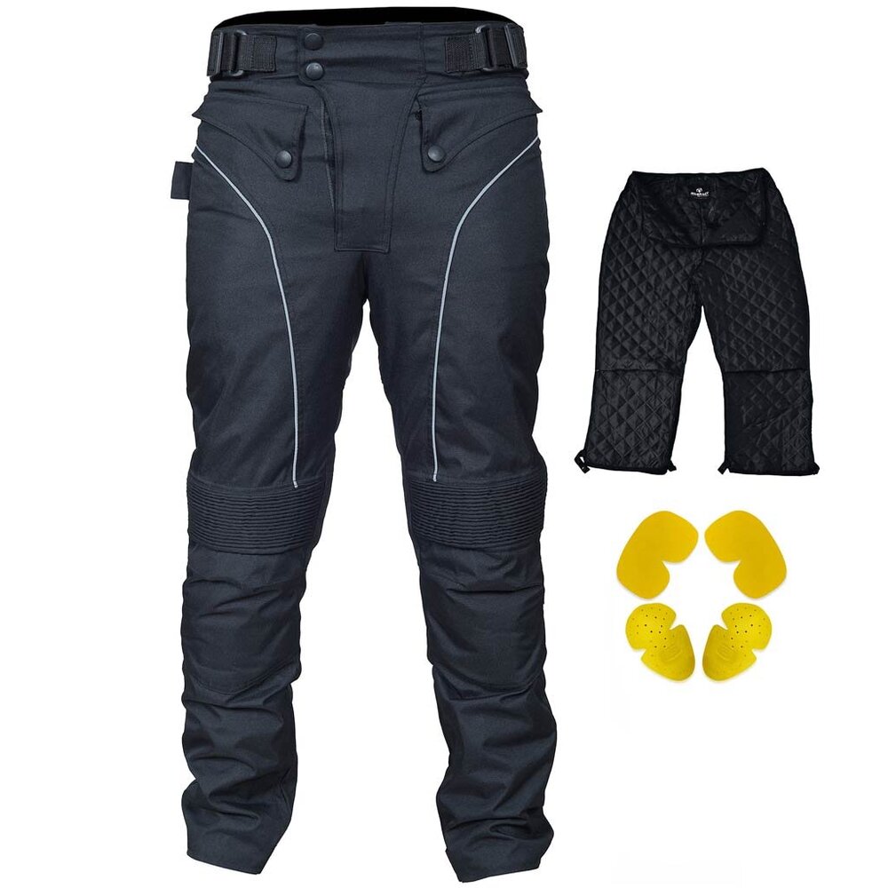 RIDERACT® Men’s Cordura Cargo Riding Pants Waterproof Motorcycle Black Jeans - Picture 1 of 9